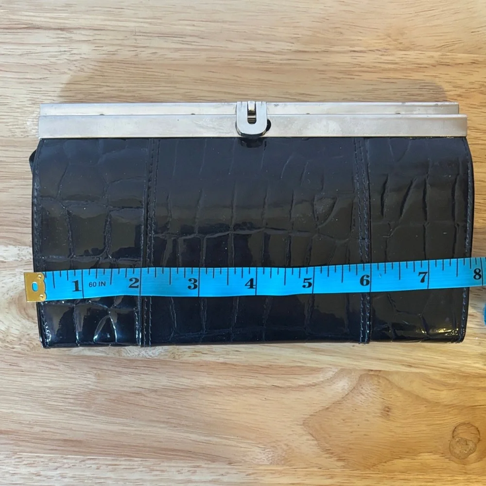 Woman’s Vintage Black Croc Clutch Wallet with Silver Frame